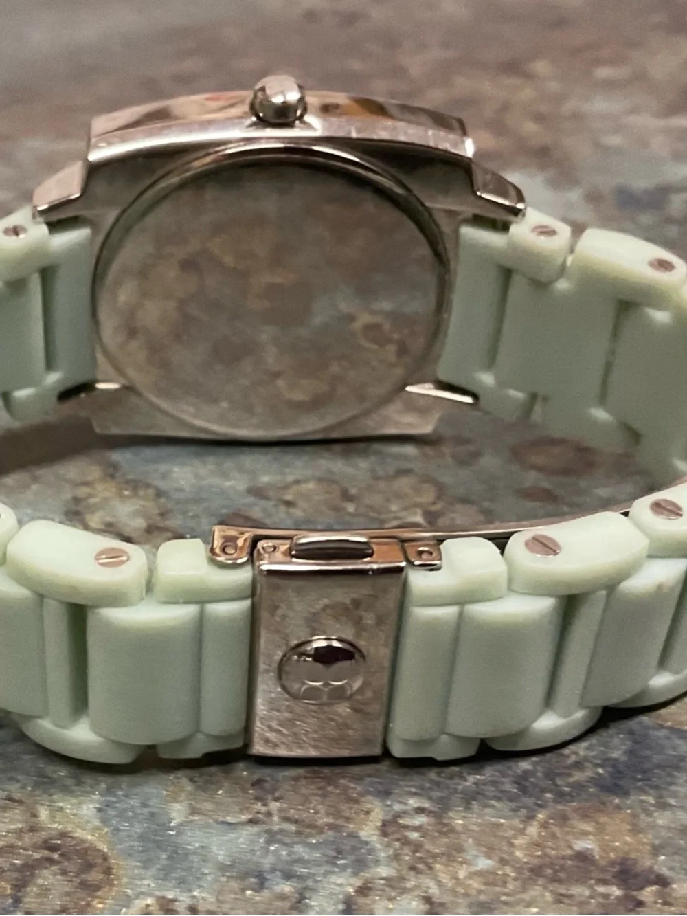 BCBGMAXAZRIA Mint Green Silicone Strap Watch with Silver Accents